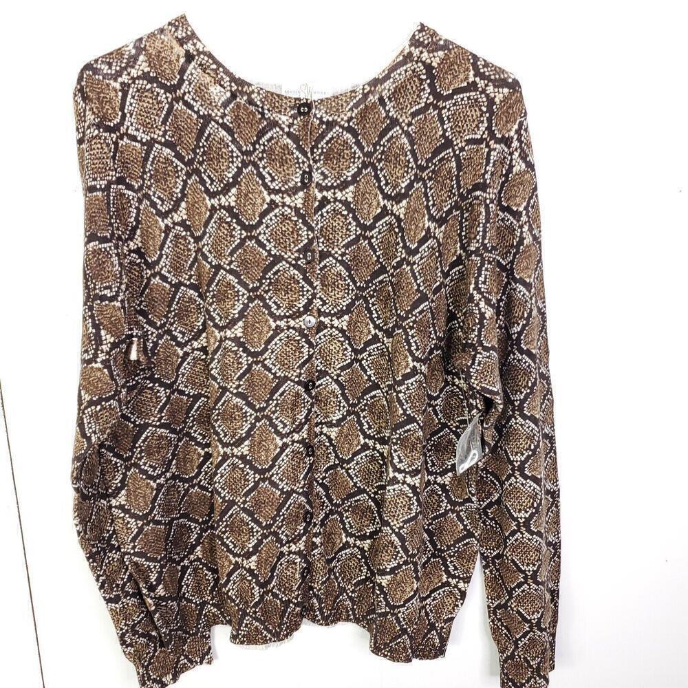 Studio Works Sweater Womens 1X Cardigan Snakeprint Serpent Button Front Preppy